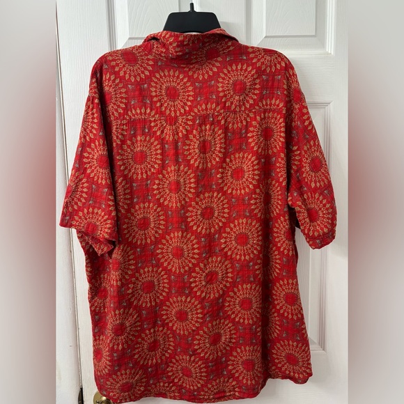 VatPave Red Geometric Print Button-Up Shirt | Boho Festival Short Sleeve - Picture 3 of 6